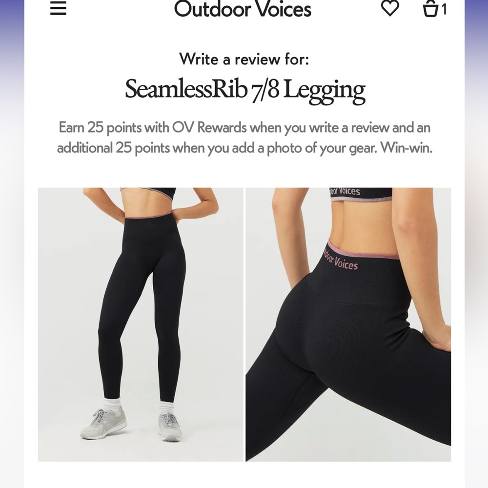Outdoor Voices seamless Rib 7/8 black leggings